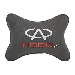Подушка на подголовник алькантара D.Grey с логотипом автомобиля CHERY Tiggo 4