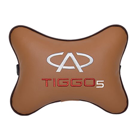 Подушка на подголовник экокожа Fox с логотипом автомобиля CHERY Tiggo 5