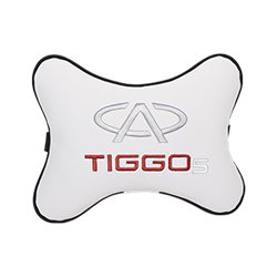 Подушка на подголовник экокожа Milk с логотипом автомобиля CHERY Tiggo 5