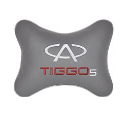 Подушка на подголовник экокожа L.Grey с логотипом автомобиля CHERY Tiggo 5