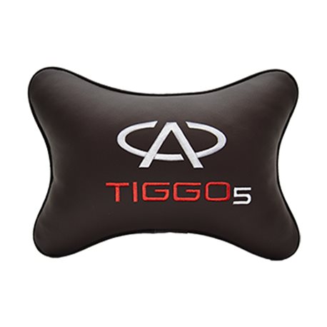 Подушка на подголовник экокожа Coffee с логотипом автомобиля CHERY Tiggo 5