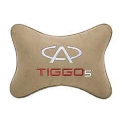 Подушка на подголовник алькантара Beige с логотипом автомобиля CHERY Tiggo 5