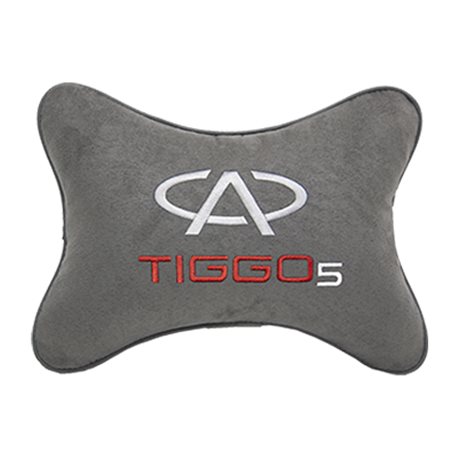 Подушка на подголовник алькантара L.Grey с логотипом автомобиля CHERY Tiggo 5