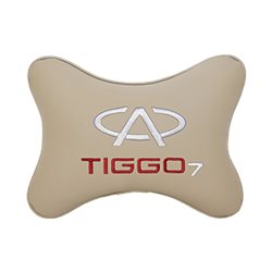 Подушка на подголовник экокожа Beige с логотипом автомобиля CHERY Tiggo 7