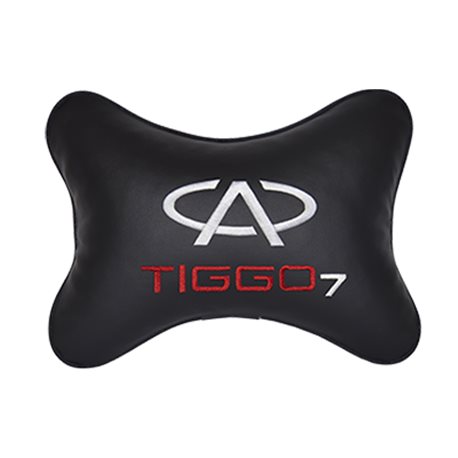 Подушка на подголовник экокожа Black с логотипом автомобиля CHERY Tiggo 7