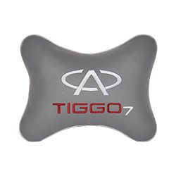 Подушка на подголовник экокожа L.Grey с логотипом автомобиля CHERY Tiggo 7