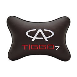 Подушка на подголовник экокожа Coffee с логотипом автомобиля CHERY Tiggo 7