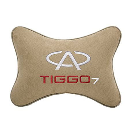 Подушка на подголовник алькантара Beige с логотипом автомобиля CHERY Tiggo 7