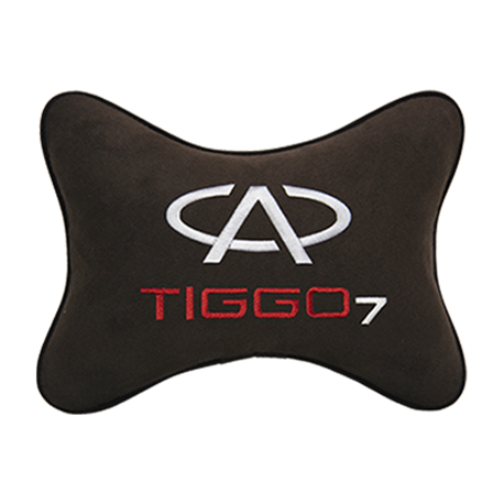 Подушка на подголовник алькантара Coffee с логотипом автомобиля CHERY Tiggo 7