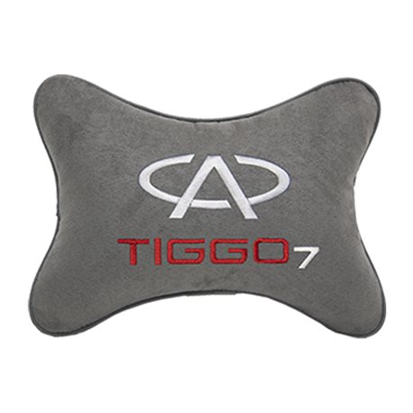 Подушка на подголовник алькантара L.Grey с логотипом автомобиля CHERY Tiggo 7