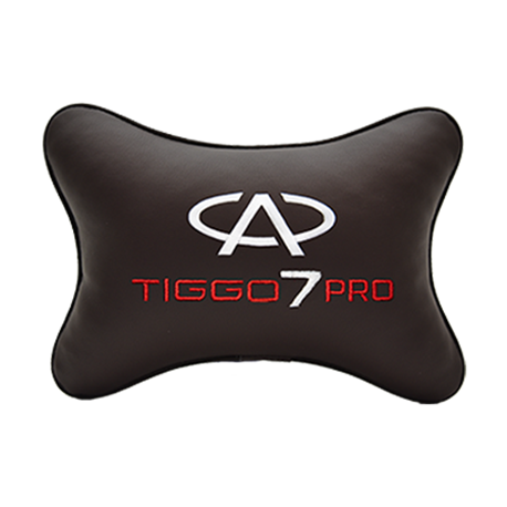 Подушка на подголовник экокожа Coffee с логотипом автомобиля CHERY Tiggo 7 PRO