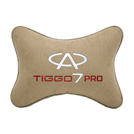 Подушка на подголовник алькантара Beige с логотипом автомобиля CHERY Tiggo 7 PRO