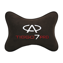 Подушка на подголовник алькантара Coffee с логотипом автомобиля CHERY Tiggo 7 PRO