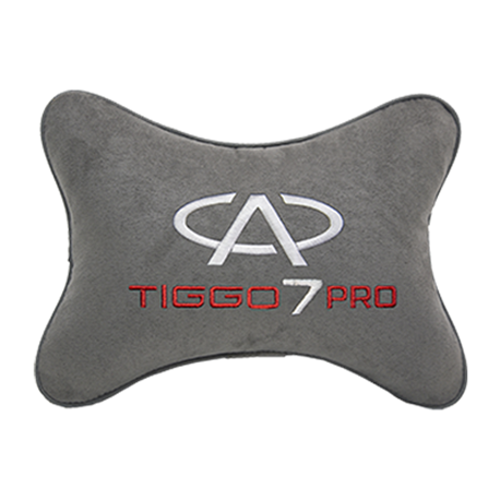 Подушка на подголовник алькантара L.Grey с логотипом автомобиля CHERY Tiggo 7 PRO