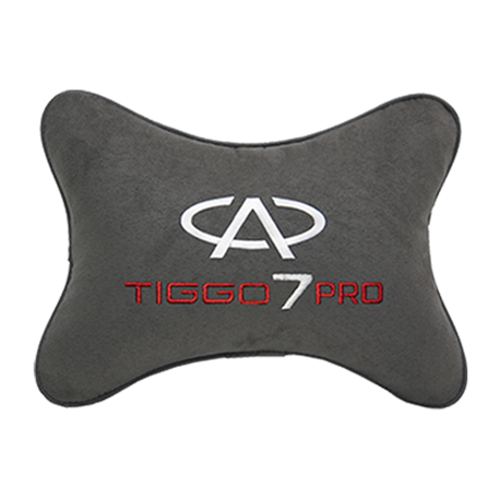 Подушка на подголовник алькантара D.Grey с логотипом автомобиля CHERY Tiggo 7 PRO