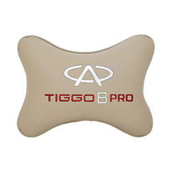 Подушка на подголовник экокожа Beige с логотипом автомобиля CHERY Tiggo 8 PRO