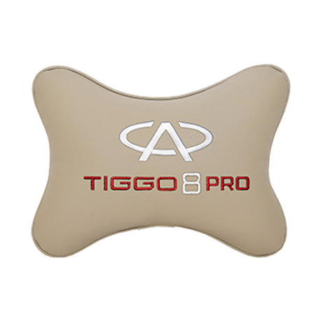 Подушка на подголовник экокожа Beige с логотипом автомобиля CHERY Tiggo 8 PRO