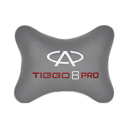 Подушка на подголовник экокожа L.Grey с логотипом автомобиля CHERY Tiggo 8 PRO