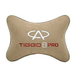 Подушка на подголовник алькантара Beige с логотипом автомобиля CHERY Tiggo 8 PRO
