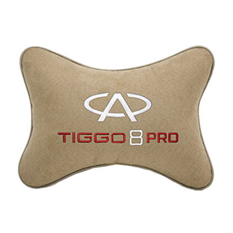 Подушка на подголовник алькантара Beige с логотипом автомобиля CHERY Tiggo 8 PRO