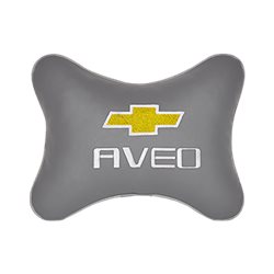 Подушка на подголовник экокожа L.Grey c логотипом автомобиля CHEVROLET Aveo