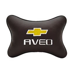 Подушка на подголовник экокожа Coffee c логотипом автомобиля CHEVROLET Aveo