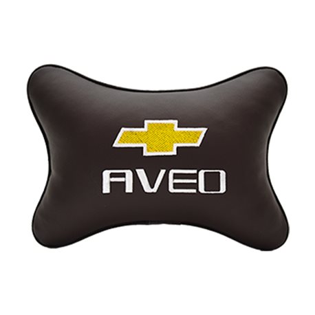 Подушка на подголовник экокожа Coffee c логотипом автомобиля CHEVROLET Aveo