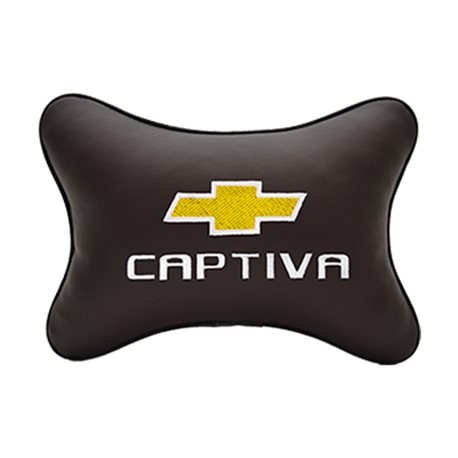 Подушка на подголовник экокожа Coffee c логотипом автомобиля CHEVROLET Captiva