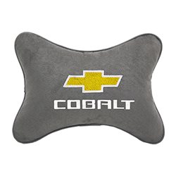 Подушка на подголовник алькантара L.Grey c логотипом автомобиля CHEVROLET Cobalt