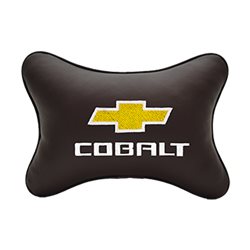Подушка на подголовник экокожа Coffee c логотипом автомобиля CHEVROLET Cobalt