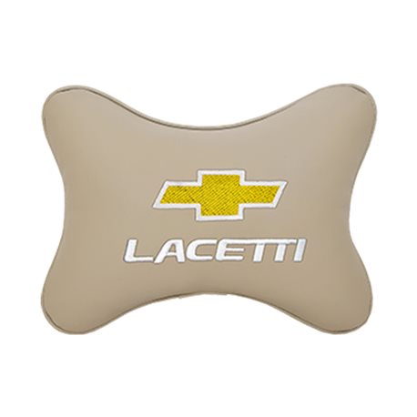 Подушка на подголовник экокожа Beige c логотипом автомобиля CHEVROLET Lacetti
