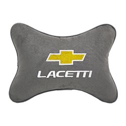 Подушка на подголовник алькантара L.Grey c логотипом автомобиля CHEVROLET Lacetti