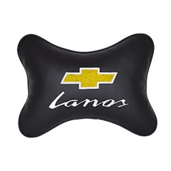 Подушка на подголовник экокожа Black c логотипом автомобиля CHEVROLET Lanos