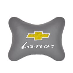 Подушка на подголовник экокожа L.Grey c логотипом автомобиля CHEVROLET Lanos