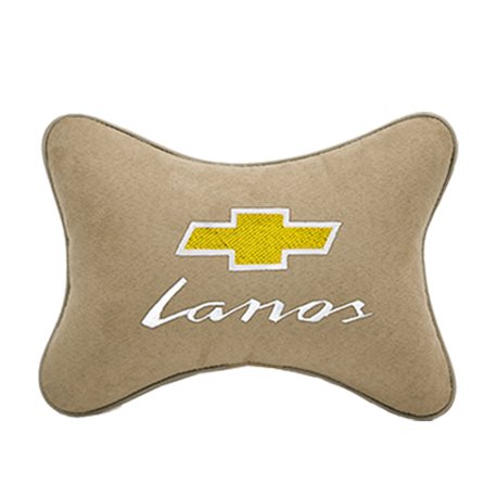 Подушка на подголовник алькантара Beige c логотипом автомобиля CHEVROLET Lanos