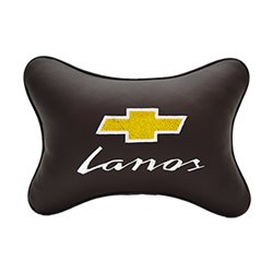 Подушка на подголовник экокожа Coffee c логотипом автомобиля CHEVROLET Lanos