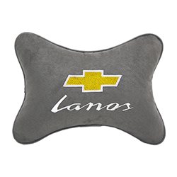 Подушка на подголовник алькантара L.Grey c логотипом автомобиля CHEVROLET Lanos