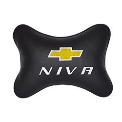 Подушка на подголовник экокожа Black c логотипом автомобиля CHEVROLET Niva