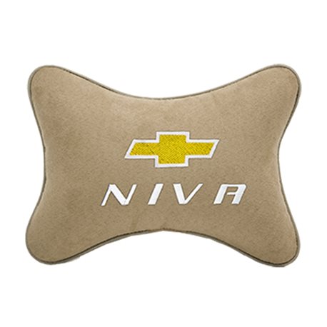 Подушка на подголовник алькантара Beige c логотипом автомобиля CHEVROLET Niva