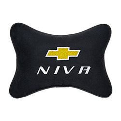 Подушка на подголовник алькантара Black c логотипом автомобиля CHEVROLET Niva