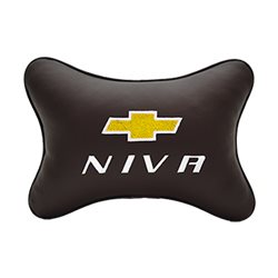 Подушка на подголовник экокожа Coffee c логотипом автомобиля CHEVROLET Niva