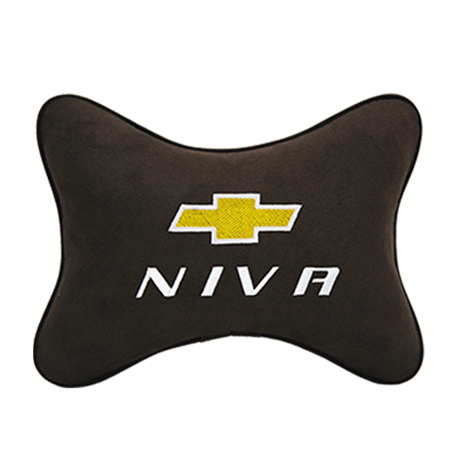 Подушка на подголовник алькантара Coffee c логотипом автомобиля CHEVROLET Niva