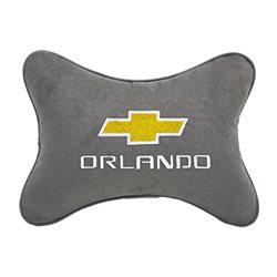 Подушка на подголовник алькантара L.Grey c логотипом автомобиля CHEVROLET Orlando