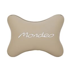 Подушка на подголовник экокожа Beige с логотипом автомобиля FORD Mondeo