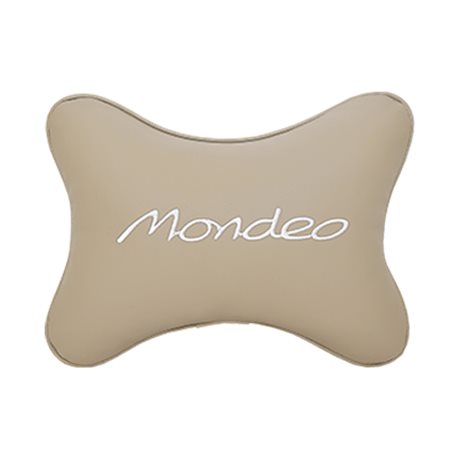 Подушка на подголовник экокожа Beige с логотипом автомобиля FORD Mondeo
