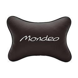 Подушка на подголовник экокожа Coffee с логотипом автомобиля FORD Mondeo