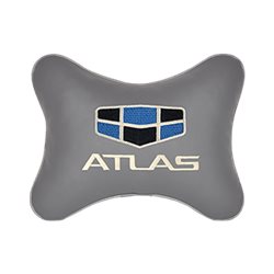 Подушка на подголовник экокожа L.Grey с логотипом автомобиля GEELY Atlas