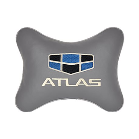 Подушка на подголовник экокожа L.Grey с логотипом автомобиля GEELY Atlas