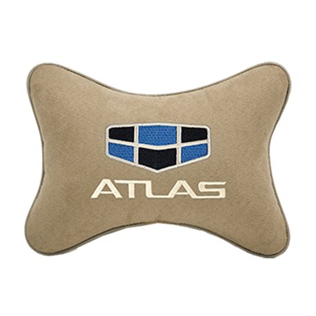 Подушка на подголовник алькантара Beige с логотипом автомобиля GEELY Atlas