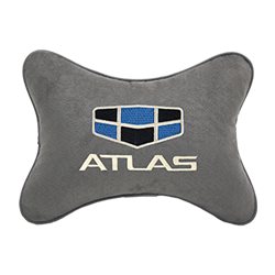Подушка на подголовник алькантара L.Grey с логотипом автомобиля GEELY Atlas